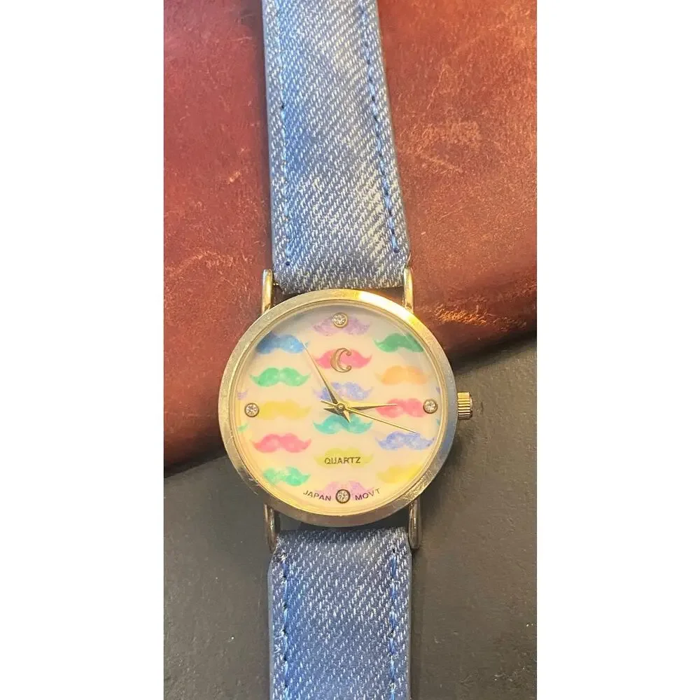 Women's 35mm Gold Tone Charming Charlie watch, Denim Band